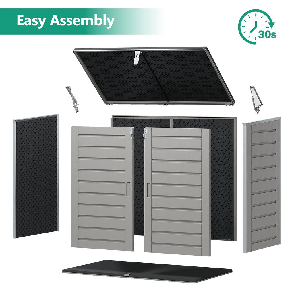 51 Cu Ft Outdoor Storage Shed, Resin Storage Cabinet with Door & Lock, Multi-Purpose Outdoor Shed for Garbage Cans, Garden Tools, Bikes, Easy to Assemble, Gray