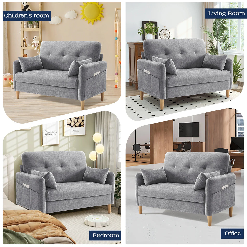 BedLuxury 47'' Wide LoveSeat, 2-seat Chenille sofa with 2 Pillows for Living Room and Small Spaces, Dark Grey