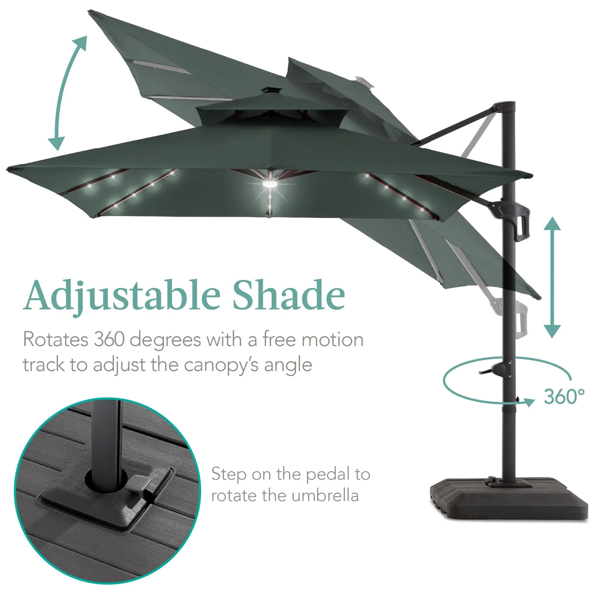Best Choice Products 10x10ft 2-Tier Square Outdoor Solar LED Cantilever Patio Umbrella w/ Base Included - Tan