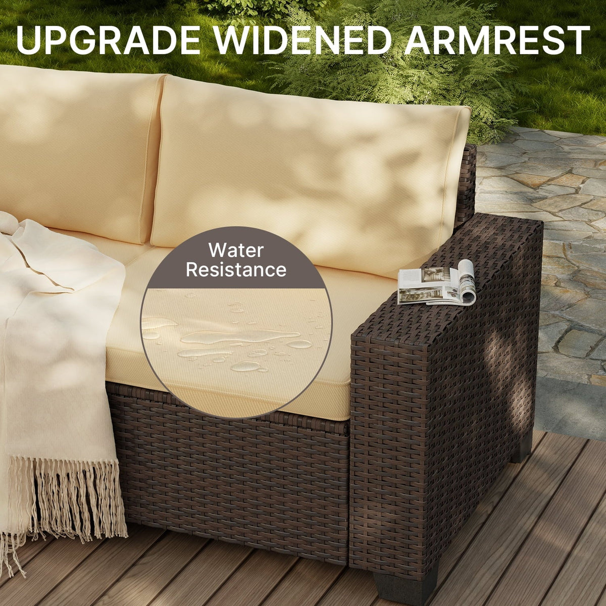 Aiho 7-Piece Rattan Patio Furniture Set , Outdoor Sectional Furniture Set for Patio, Garden, Backyard, Grey