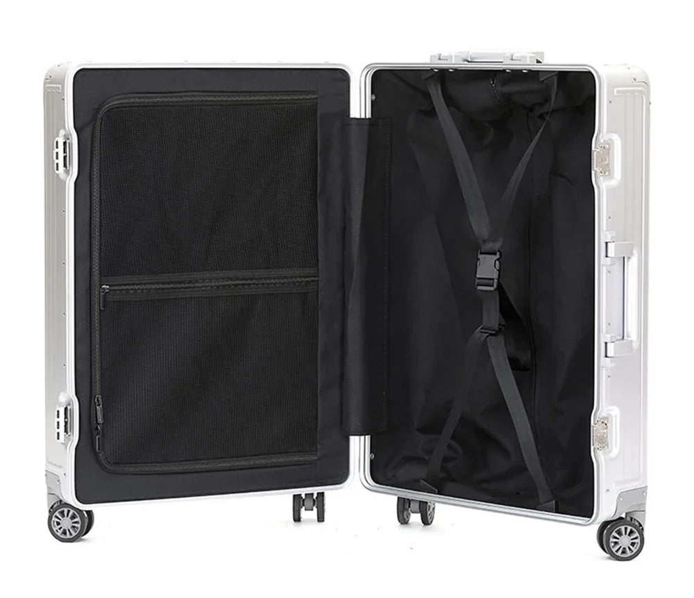 All Aluminum Magnesium Hardshell Carry on Luggage with Wheels, Modern Zipperless Hardshell Checked Luggage with TSA Lock, Airline Approved Metal Suitcase Travel Metal Rolling Luggage