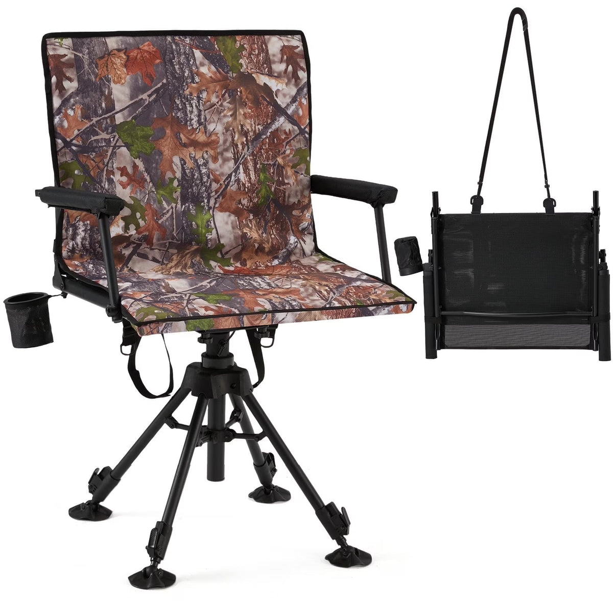 Danrelax 360�� Silent Camo Hunting Blind Chair, Armrests, Side Pouch, Telescopic Legs