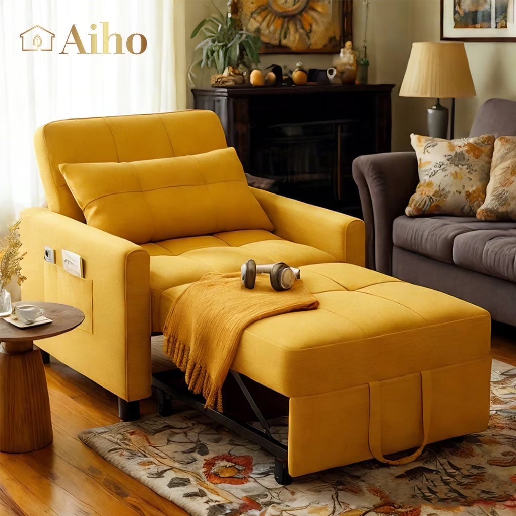 Convertible Sleeper Chair, Aiho 3-in-1 Convertible Sofa Bed Recliner Chair with Pull Out Couch - Dark Gray