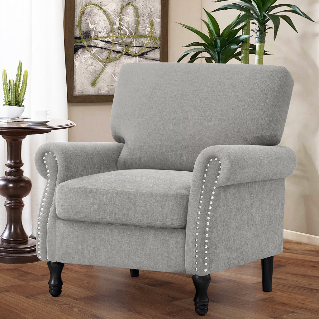 COOLHUT Modern Accent Chair Armchair, Linen Fabric Upholstered Comfy Single Sofa with Solid Wood Frame for Living Room, Gray