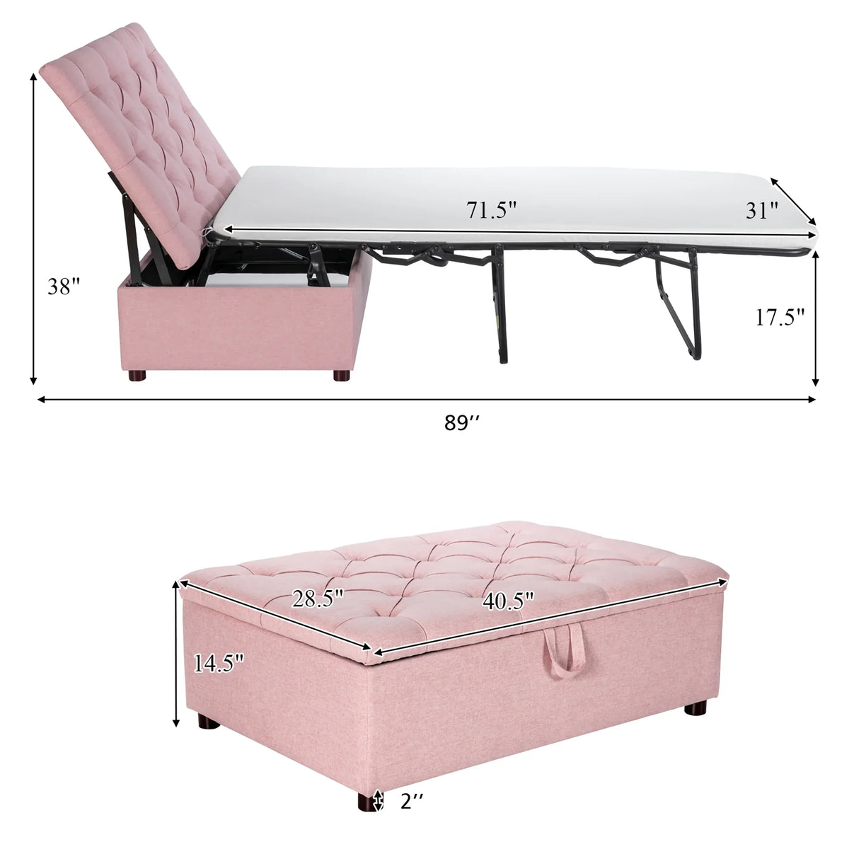 Costway Modern Solid Wood Folding Beds with Ottoman, Grey
