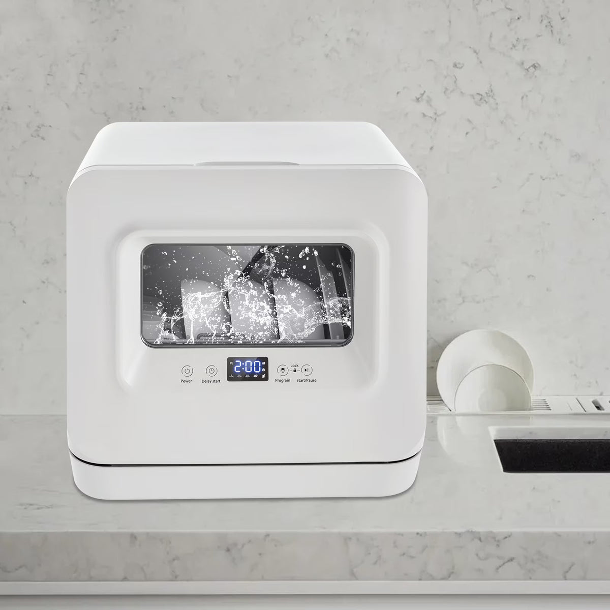 Compact Countertop Dishwasher �?6-8 Place Settings, 4 Washing Modes, Efficient 785W Power, Low Noise, Automatic Drying, Ideal for Small Kitchens and Apartments