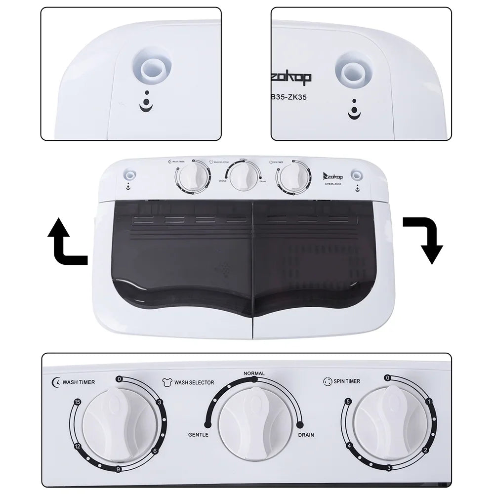 Compact Twin Tub with Built-in Drain Pump XPB35-188S 14.3(7.7 6.6)lbs Semi-automatic Gray Cover Washing Machine