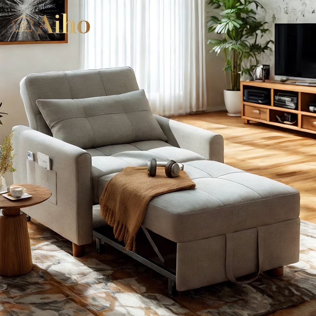 Convertible Sleeper Chair, Aiho 3-in-1 Convertible Sofa Bed Recliner Chair with Pull Out Couch - Dark Gray