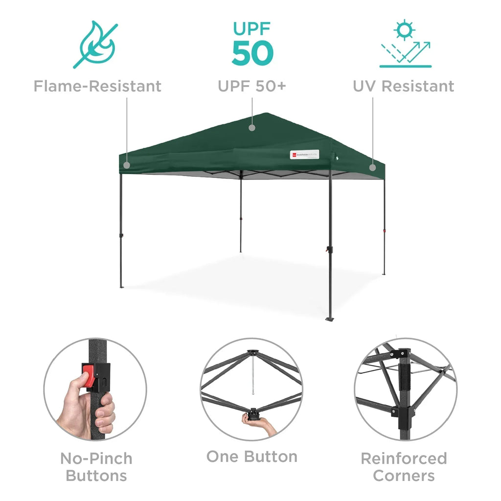 Best Choice Products 12x12ft Easy Setup Pop Up Canopy w/ 1-Button Setup, Wheeled Case, 4 Weight Bags - Navy Blue