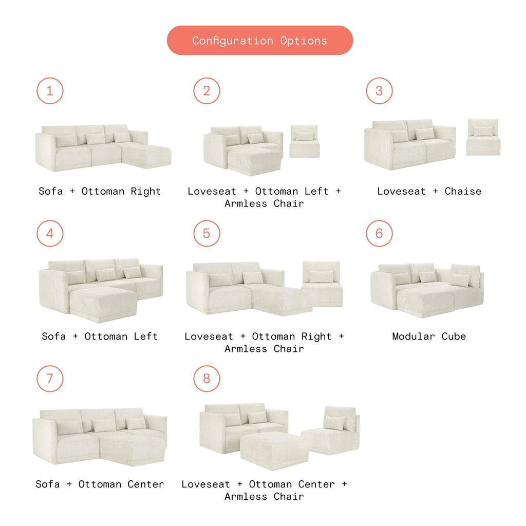 Beautiful Drew Modular Sectional Sofa with Ottoman by Drew Barrymore, Gray Fabric