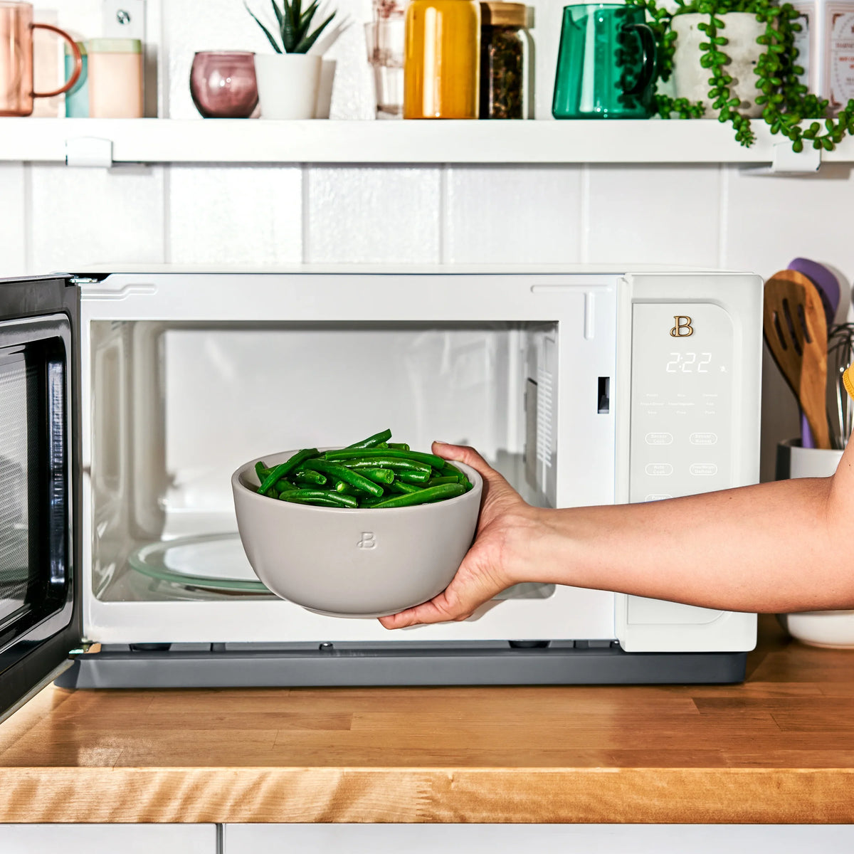 Beautiful 1.1 Cu ft 1000 Watt, Sensor Microwave Oven, White Icing by Drew Barrymore, New
