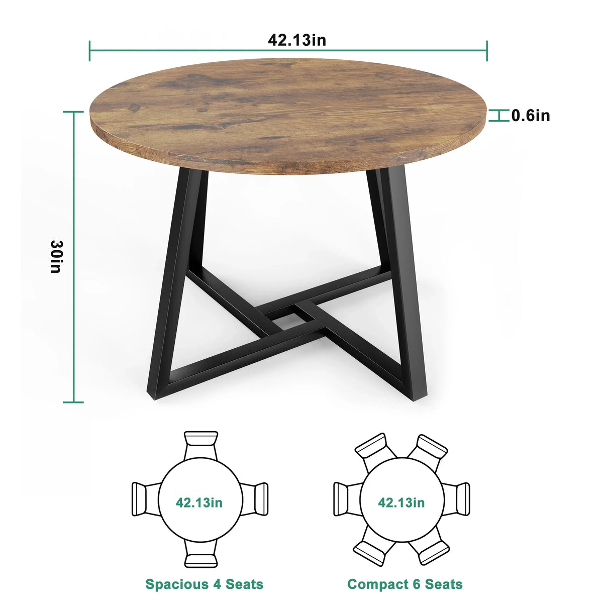 Anyact 42 Inch Rustic Round Dining Table, Circle Dining Table for Dining Room, Home(Only Table)