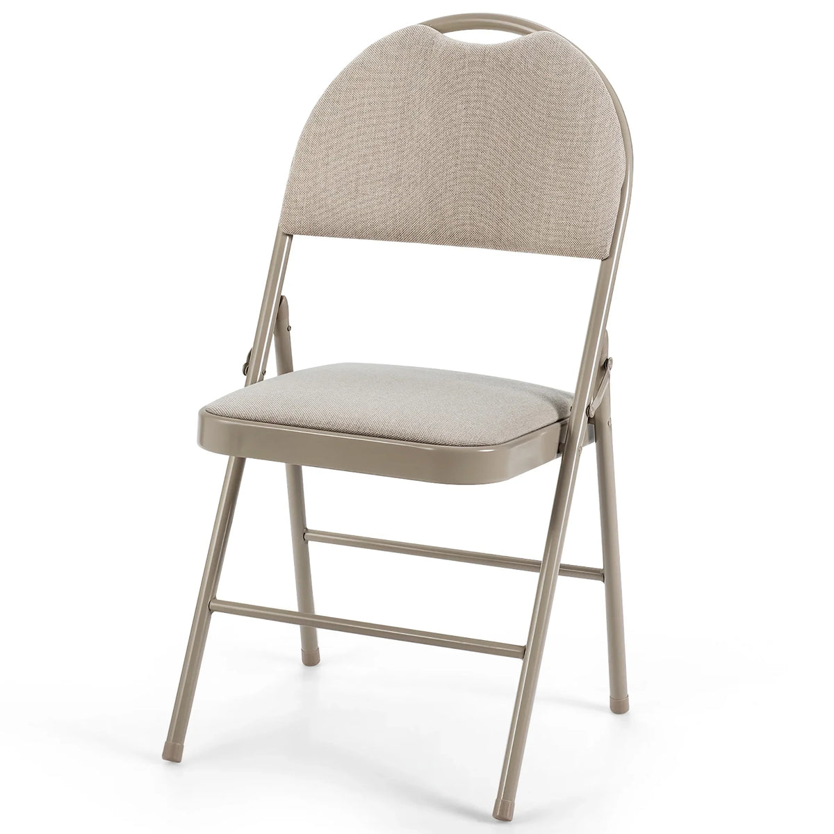 Costway Set of 6 Folding Chairs Fabric Upholstered Padded Seat Metal Frame Home Office Beige