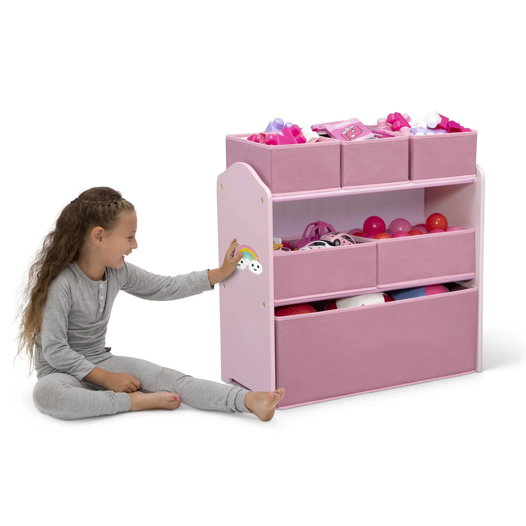 Delta Children 4-Piece Toddler Playroom Set �C Includes Play Table, 2 Chairs and 6 Bin Toy Organizer with Reusable Vinyl Cling Stickers, Light Pink/Dark Pink