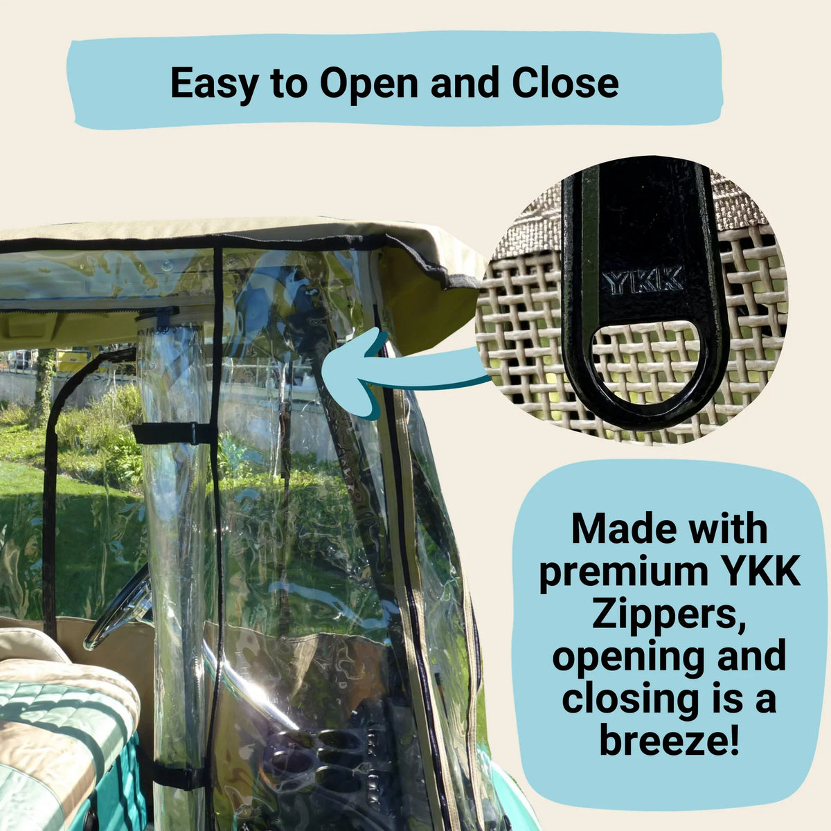 Covered Living 2 Passengers Driving Enclosure Roof 56" - 60" Straight Down Tail in Taupe Golf Cart Cover