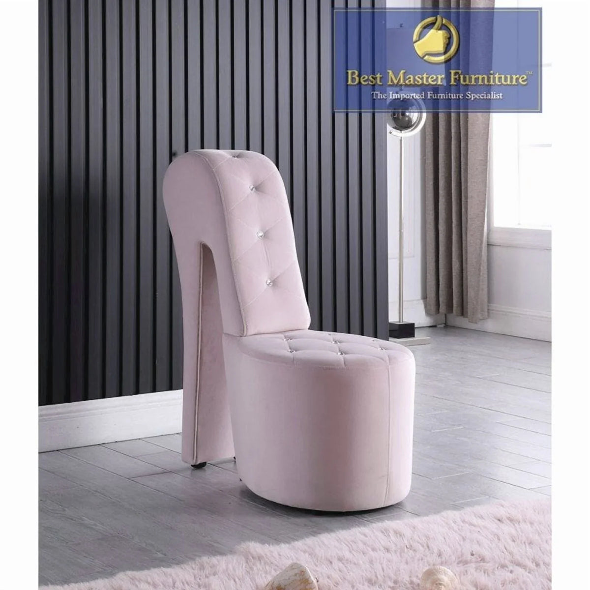Best Master Furniture Tristram 19" Velvet High Heel Shoe Chair in Navy Blue