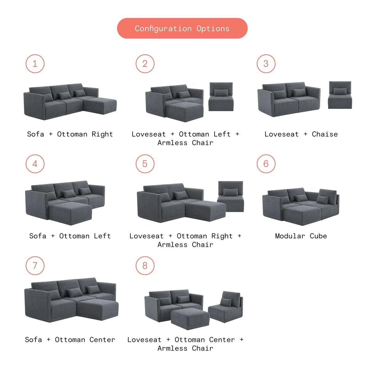Beautiful Drew Modular Sectional Sofa with Ottoman by Drew Barrymore, Gray Fabric