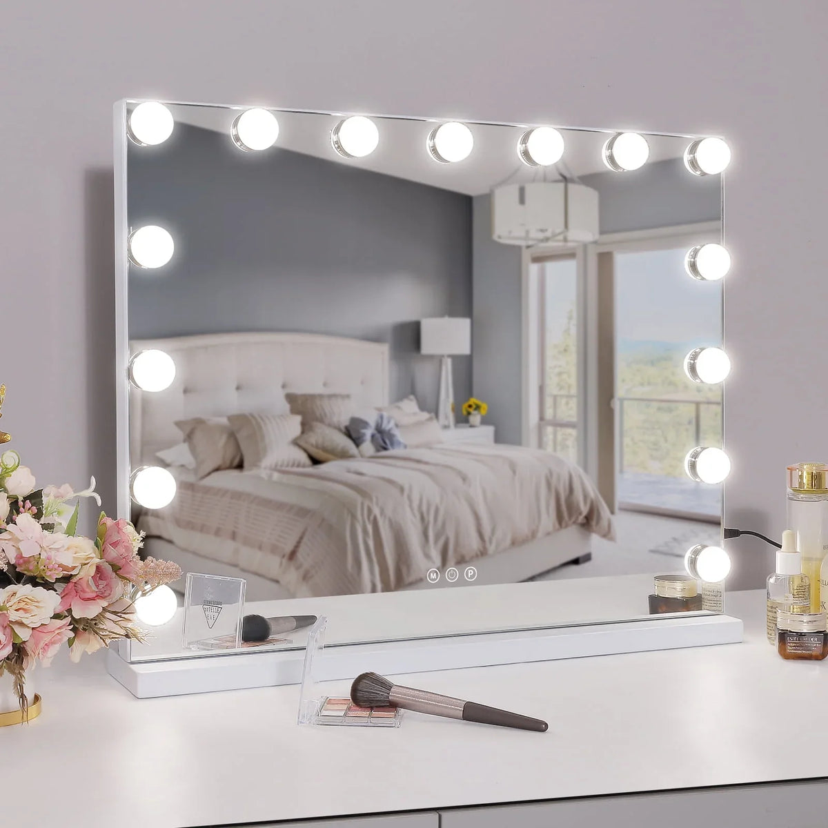COOLJEEN Large Hollywood Vanity Mirror with Lights Wall Mount Tabletop Metal White