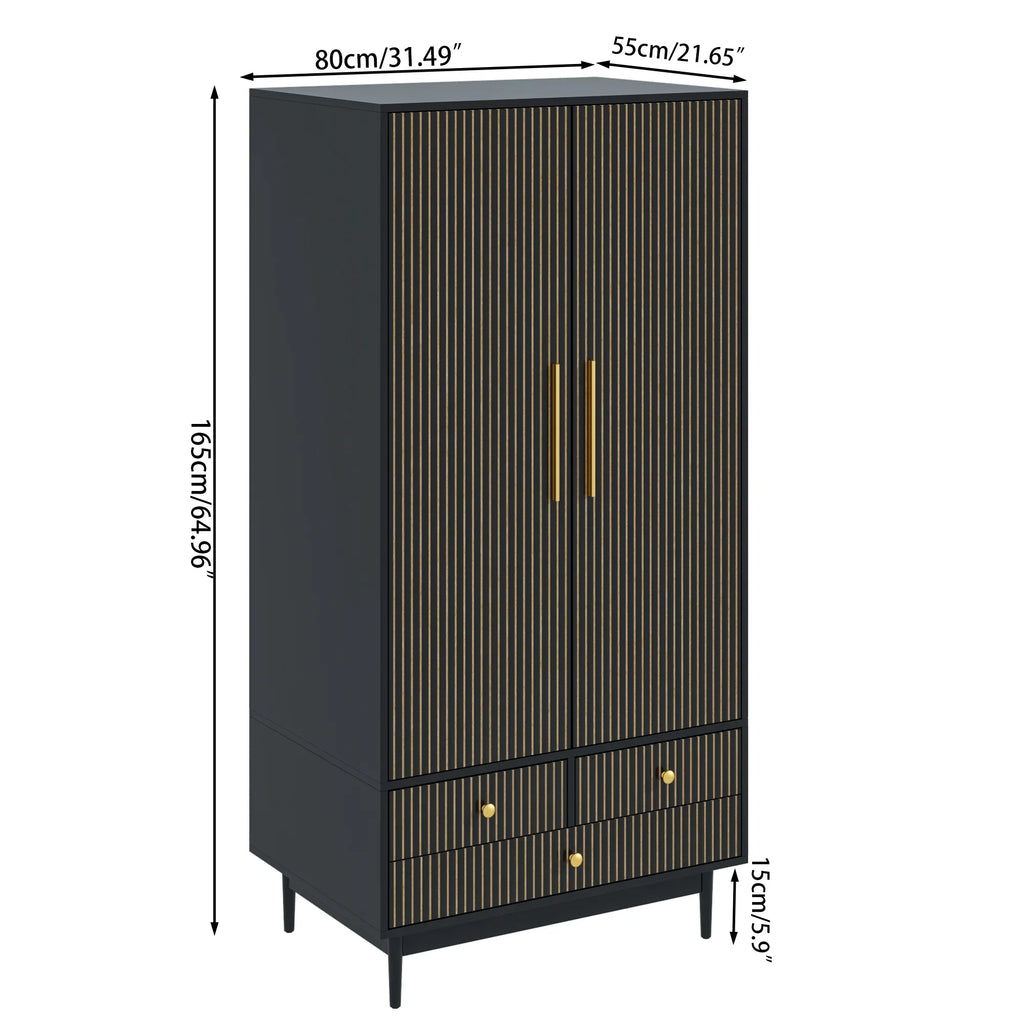 Armoire Wardrobe Closet, Closet Wardrobe Cabinet with Drawers and Hanging Rail for Bedroom, White