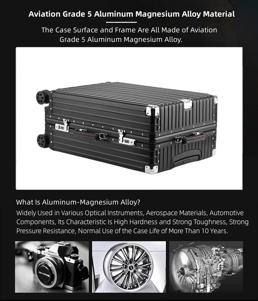 All Aluminum Magnesium Carry on Luggage Airline Approved, Hardside Carry on Suitcase with TSA Lock, Zipperless Luggage Checked Luggage Metal Rolling Luggage for Travel, Business