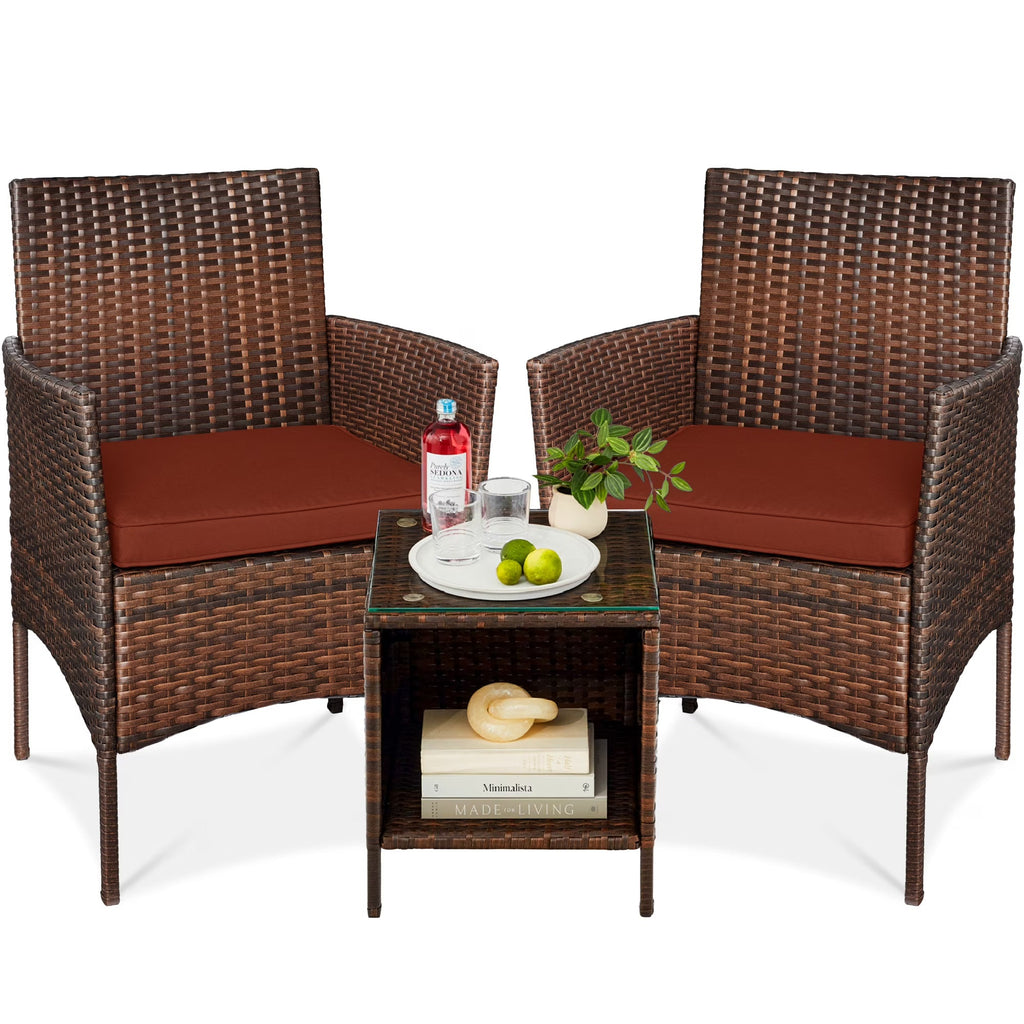 Best Choice Products 3-Piece Outdoor Wicker Conversation Patio Bistro Set, w/ 2 Chairs, Table - Gray/Navy