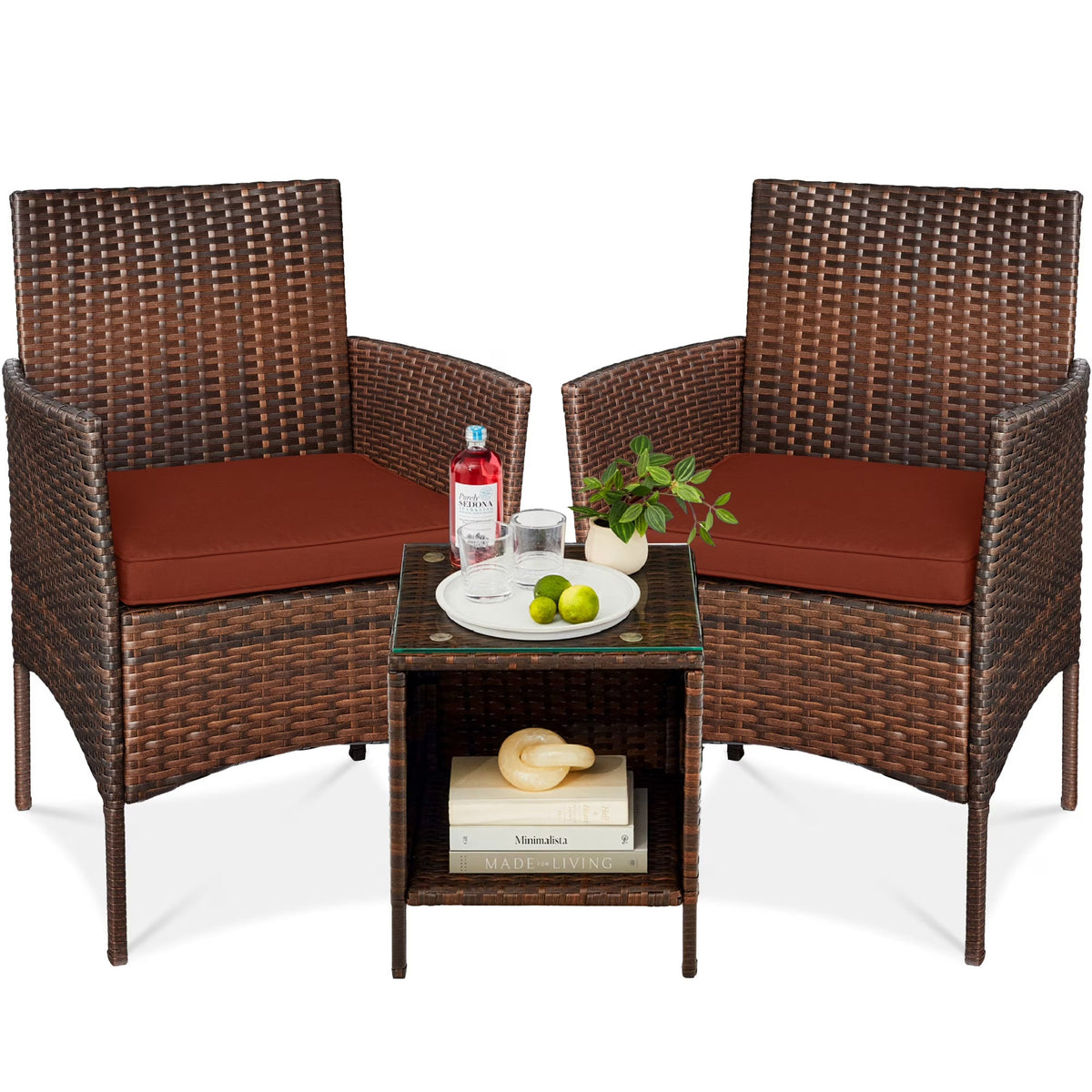 Best Choice Products 3-Piece Outdoor Wicker Conversation Patio Bistro Set, w/ 2 Chairs, Table - Gray/Navy