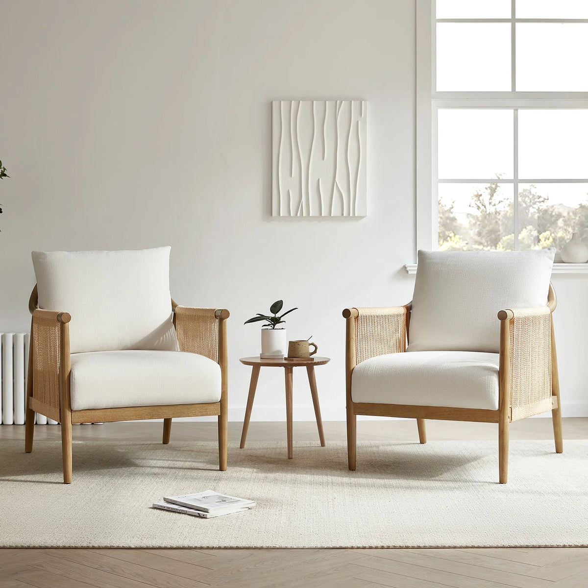 CHITA Modern Accent Chair, Braid Armchair Living Room Chair, Cream