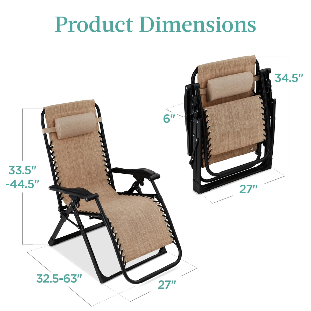 Best Choice Products Oversized Zero Gravity Chair, Folding Recliner w/ Removable Cushion, Side Tray - Fossil Gray