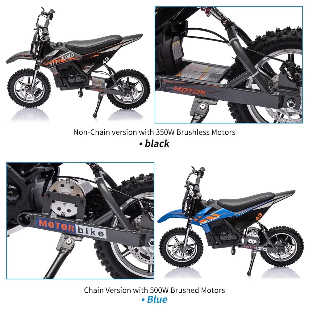 COZONY 36V Kids Electric Dirt Bike,15.5MPH Kids Electric Motorcycle W/ 350W Brushless Motor��LED lights, Air-Filled Tires, Leather Seat,Disc Brake,Max Load 175 Lbs,for Kids Ages 14+ Teenagers, Black