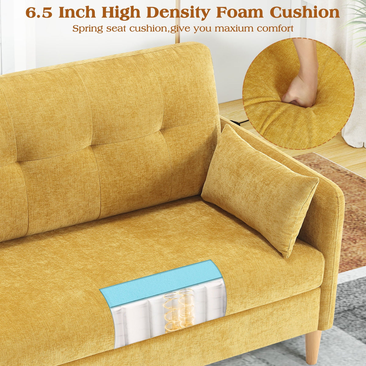 BedLuxury 47'' Wide LoveSeat, 2-seat Chenille sofa with 2 Pillows for Living Room and Small Spaces, Dark Grey