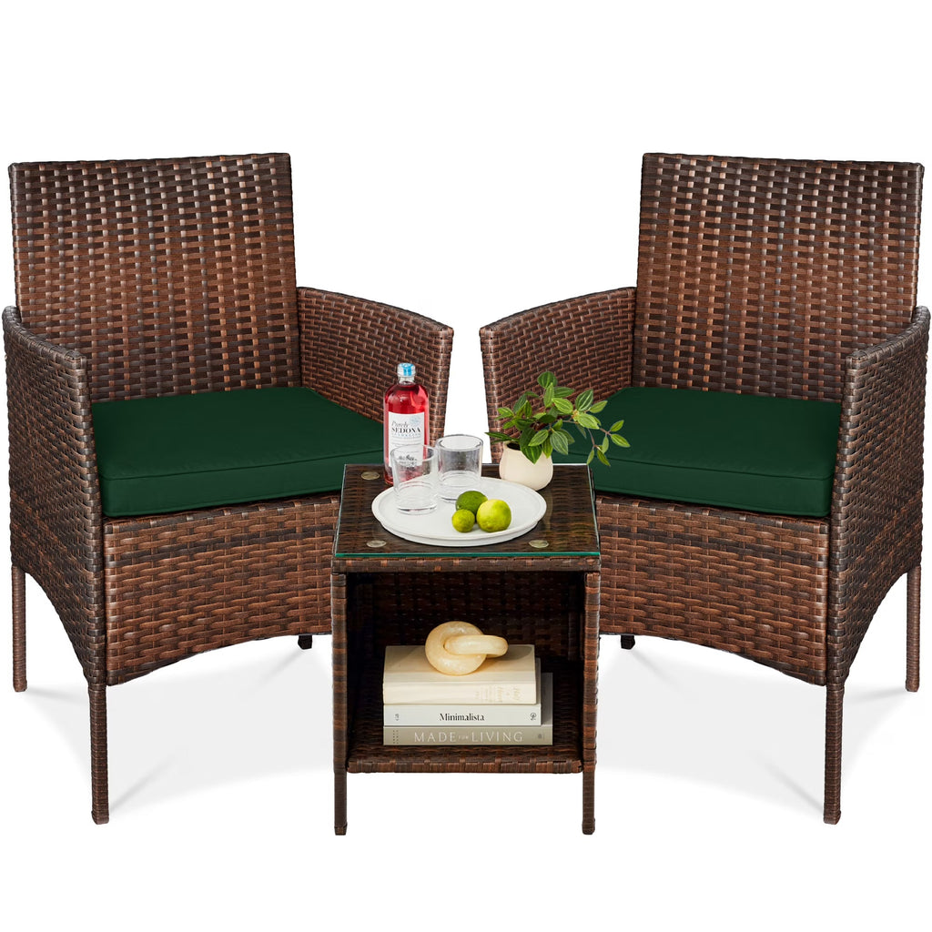 Best Choice Products 3-Piece Outdoor Wicker Conversation Patio Bistro Set, w/ 2 Chairs, Table - Gray/Navy