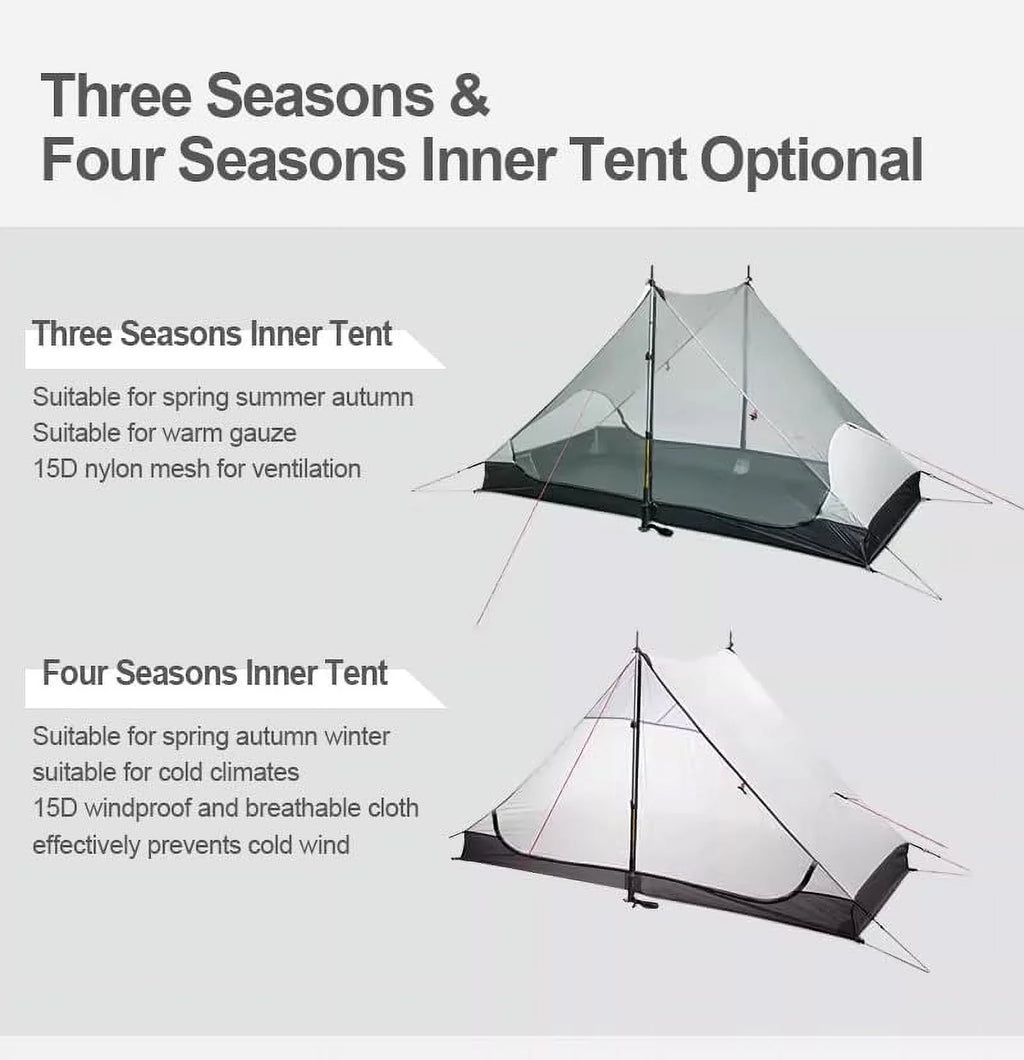 3F UL Gear Lanshan Ultralight Tent Waterproof Professional Hiking Tent 2Person Tents for Camping 4 Season Backpacking Tent (Khaki-2 People, 4 Season)