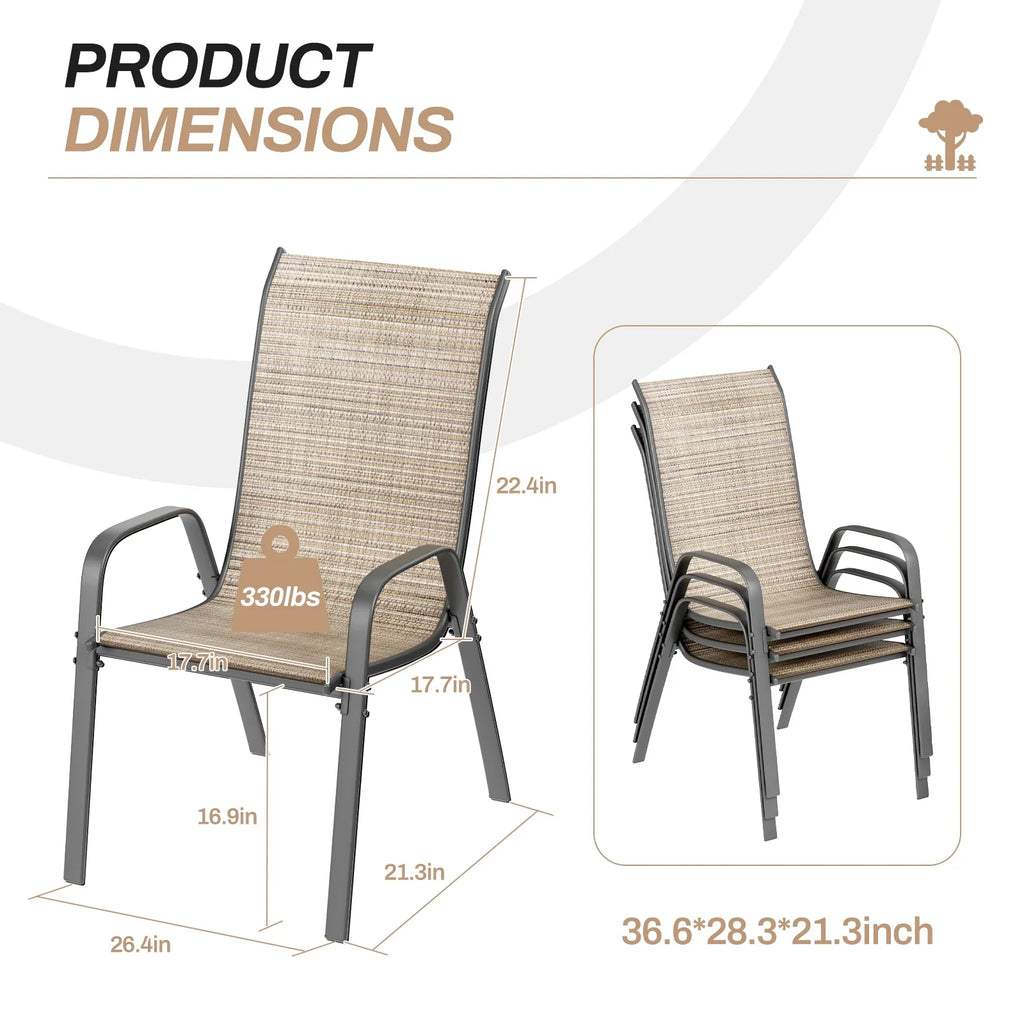 Arlopu 8Pcs Patio Dining Chairs Outdoor Stackable Armrest Chairs for Lawn Garden Backyard