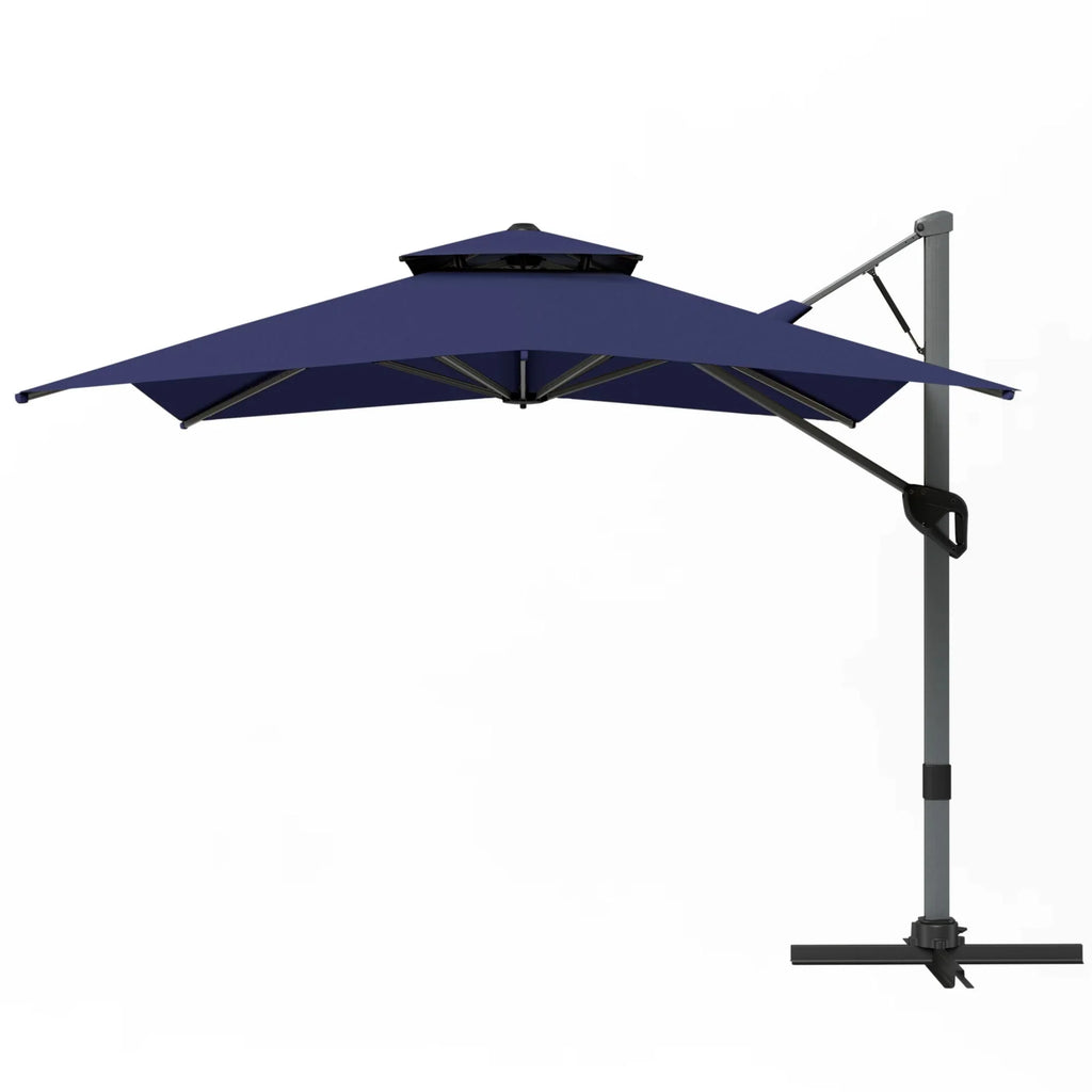 Alpha Joy 12x9ft Outdoor Patio Umbrella Large Rectangle Offset Cantilever Double Umbrella with 360°Rotation, Beige