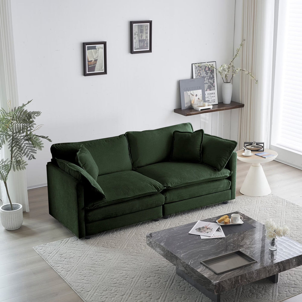 Comfy Deep Seat Sofa Chair, Upholstered Chenille Fabric Armchair with Toss Pillow for Living Room, Bedroom - Beige, Sturdy Wood Frame, 22+ Combination Options