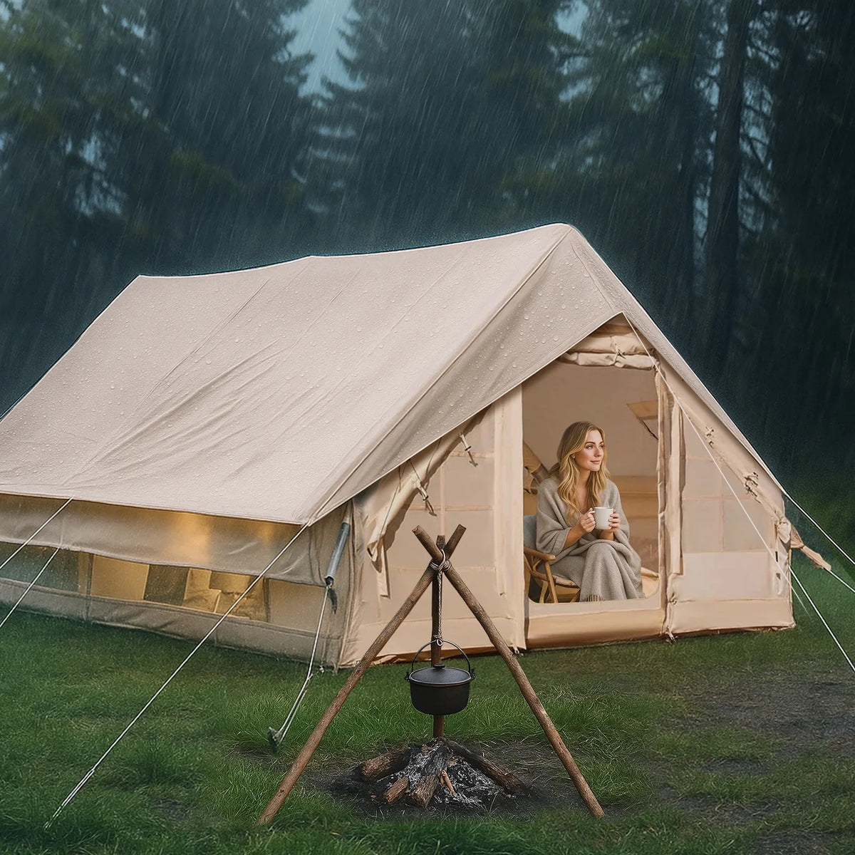 9.8' x 7' Inflatable Camping Tent,4 Season Blow up Tents for Camping, 4-6 Person Inflatable Tent with Stove Jack,Air Tents,Glamping Tent,Waterproof Luxury House with Mesh Window