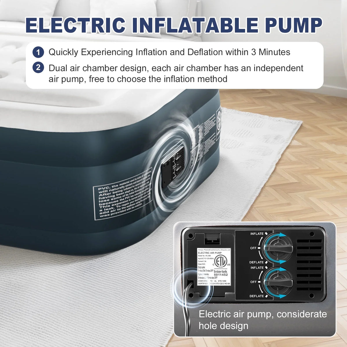 Zimtown 18" Twin Air Mattress with Two Chamber, Elevated Inflatable Bed with Built-in Pump, Protable Airbed for Outdoor Indoor Camping, Gray & White