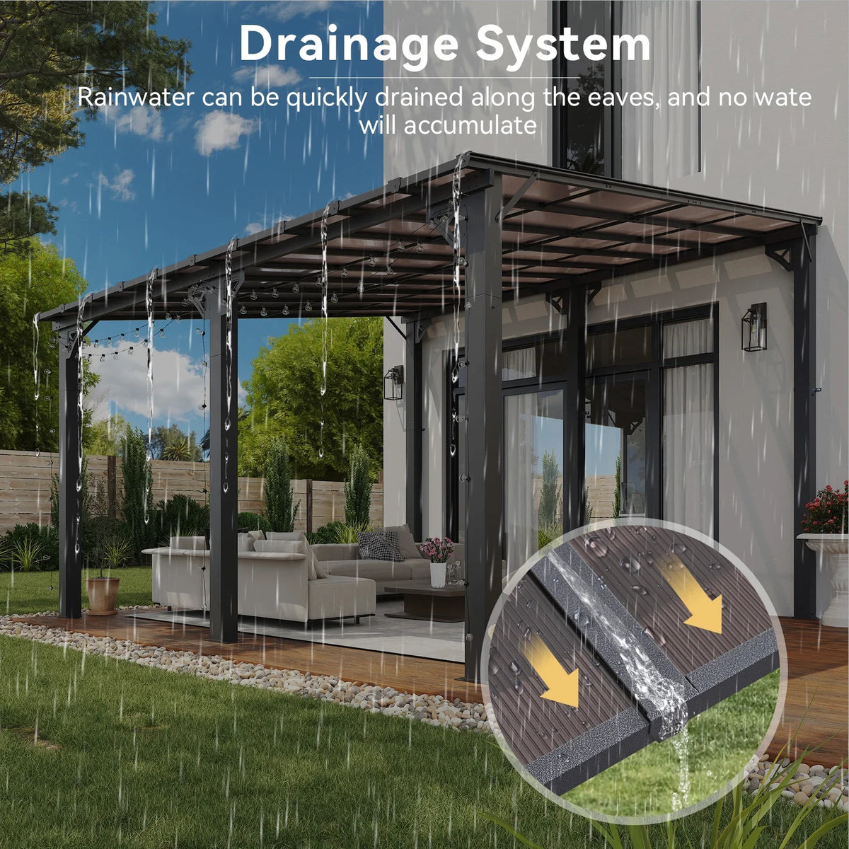 Aoxun 8' x 5' Gazebo for Patio, Gazebo Pergola with Sloped Roof, Grill Gazebo Large Wall-Mounted Heavy Duty Awnings, for Backyard, Deck, Patio