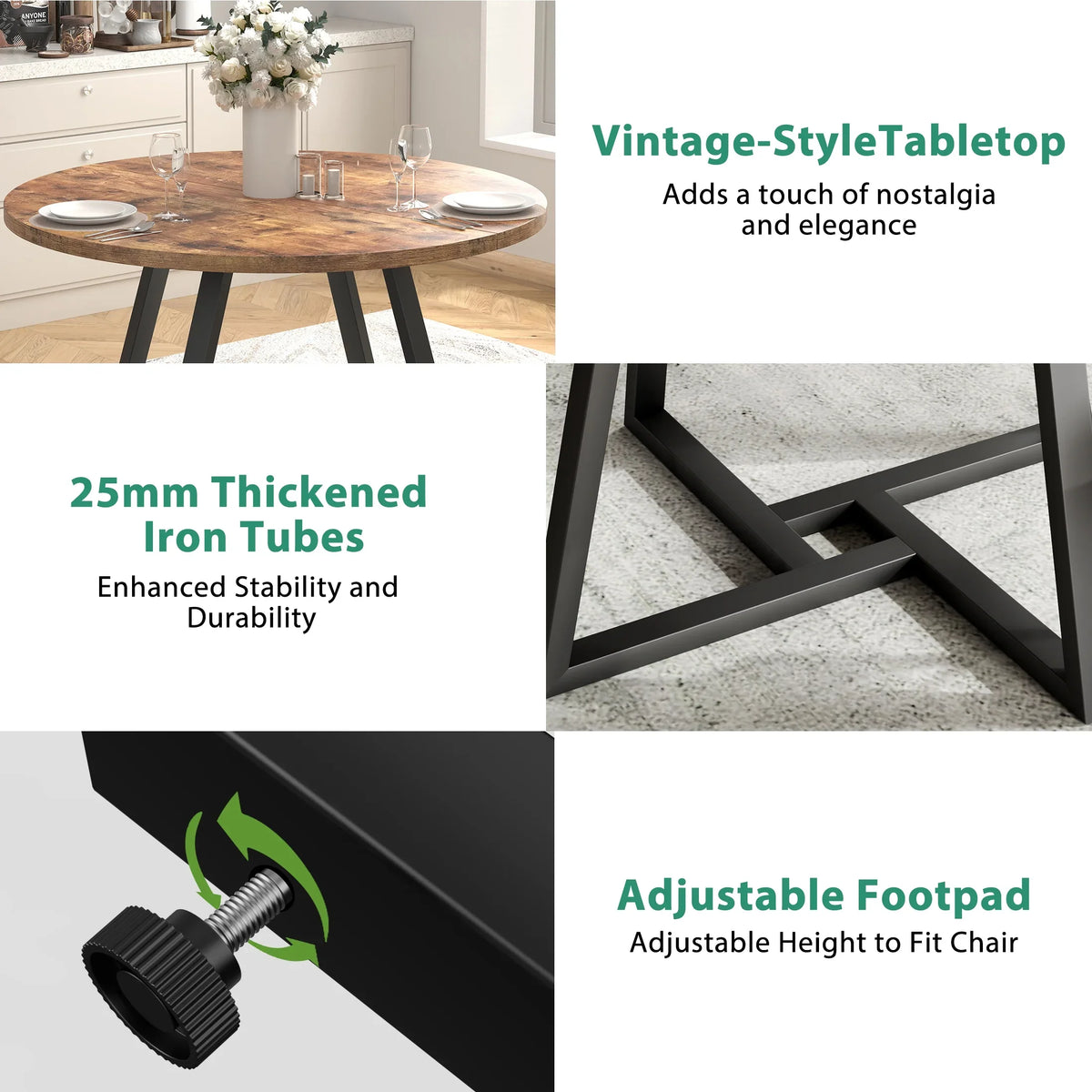 Anyact 42 Inch Rustic Round Dining Table, Circle Dining Table for Dining Room, Home(Only Table)