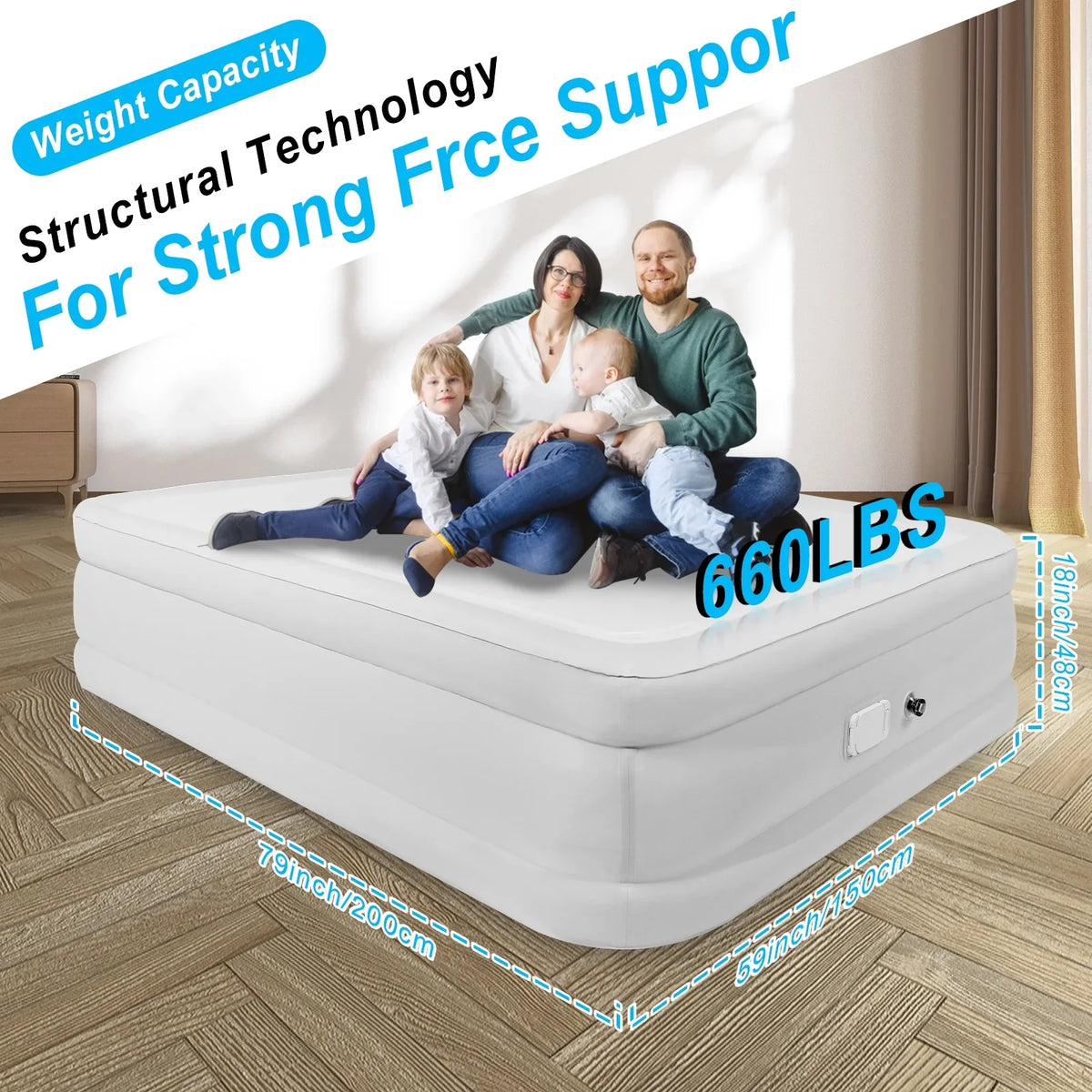 Air Mattress Queen with Built in Pump,Blow Up Mattress with Fiber-Tech, Inflatable Camping Bed, 3-Min Self Inflating with Carrying Bag (18��White Grey)