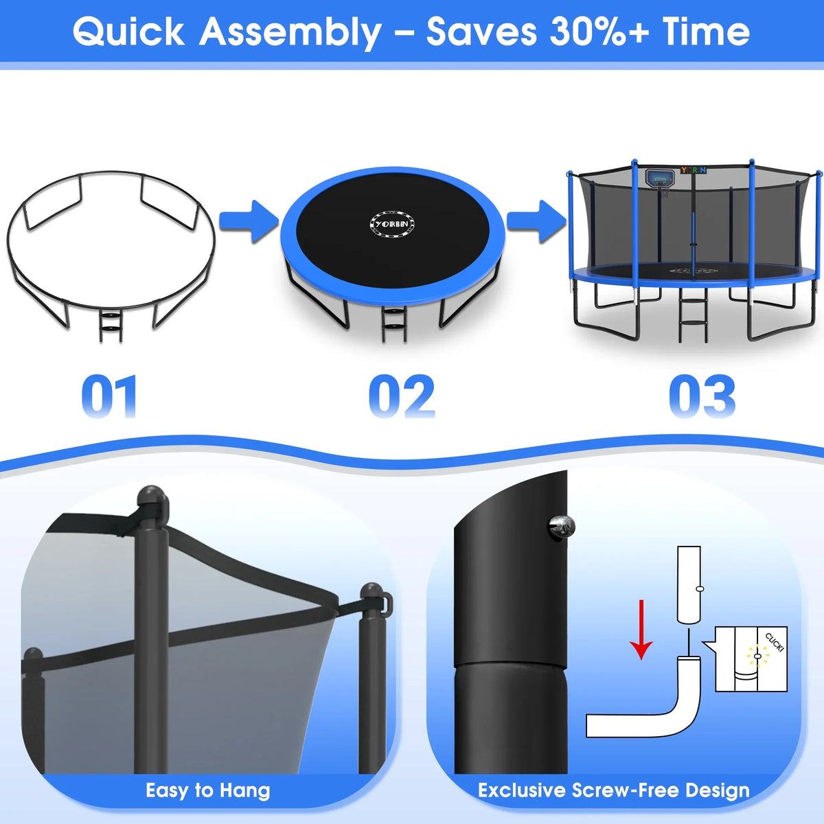 YORIN Trampoline with Trampoline Light, 1200LBS 12FT Trampoline for 5-6 Kids Adults, Recreational Trampoline with Basketball Hoop, Ladder, Galvanized Outdoor Heavy Duty Trampoline