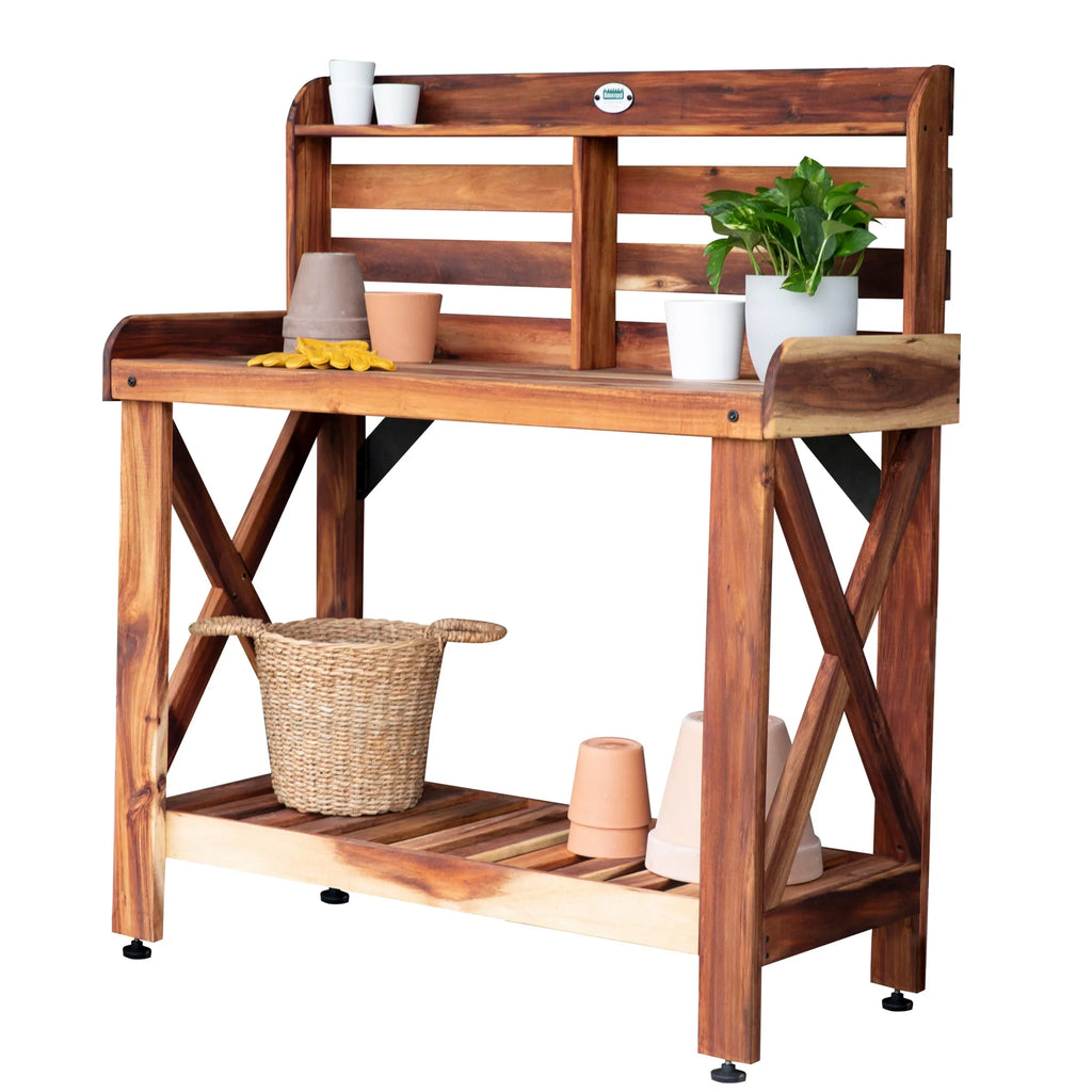 Backyard Discovery 47" Acacia Wood Garden Potting Bench & Serving Bar, Storage Shelf