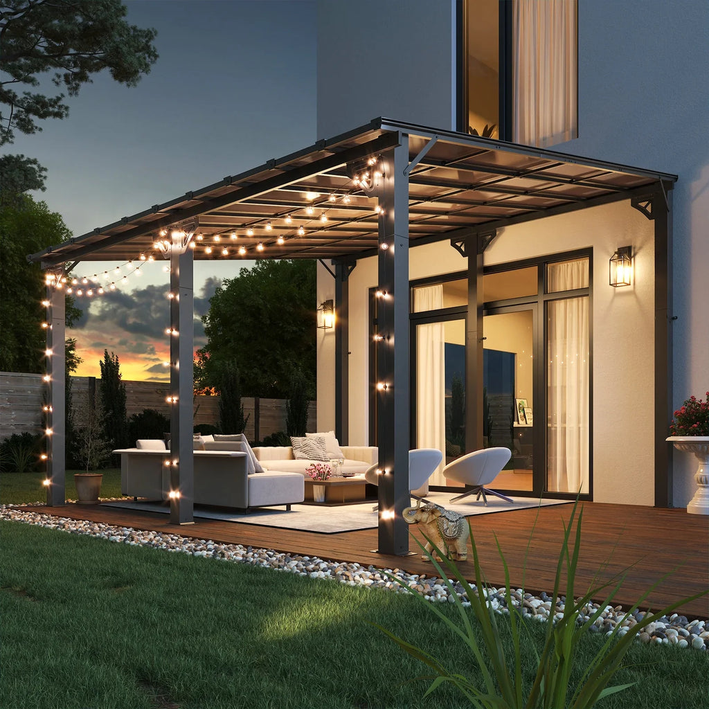 Aoxun 8' x 5' Gazebo for Patio, Gazebo Pergola with Sloped Roof, Grill Gazebo Large Wall-Mounted Heavy Duty Awnings, for Backyard, Deck, Patio