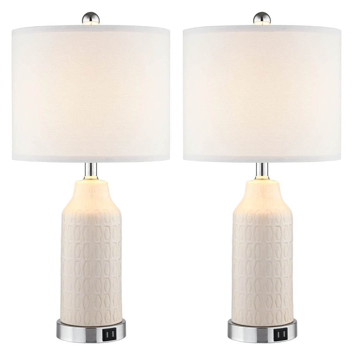 Cinkeda Table Lamp Set of 2 for Living Room Bedroom with USB Ports AC Outlet 3 Way Dimmable Touch Nightlight Farmhouse White Floral Nightstand Bedside Lamps