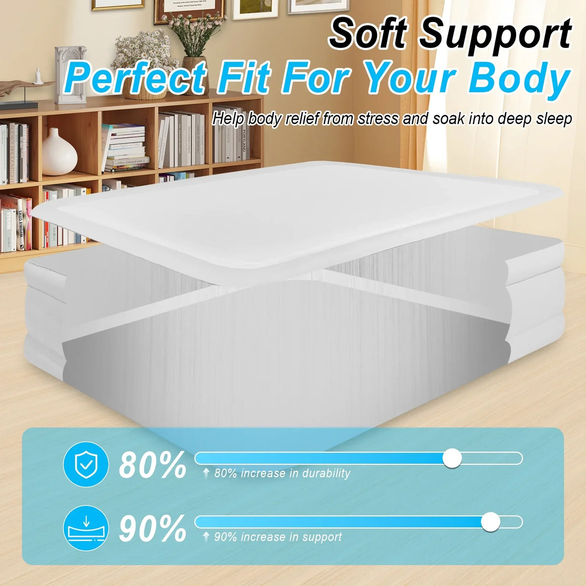 Air Mattress Queen with Built in Pump,Blow Up Mattress with Fiber-Tech, Inflatable Camping Bed, 3-Min Self Inflating with Carrying Bag (18��White Grey)