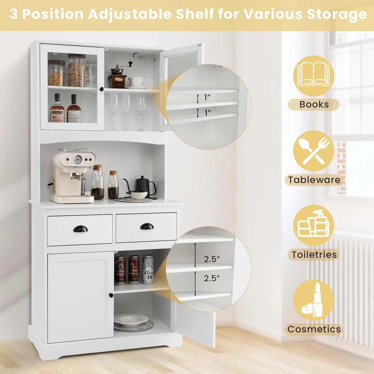 Costway 67'' Storage Cabinet Closet Kitchen Pantry Cupboard with Adjustable Shelves White