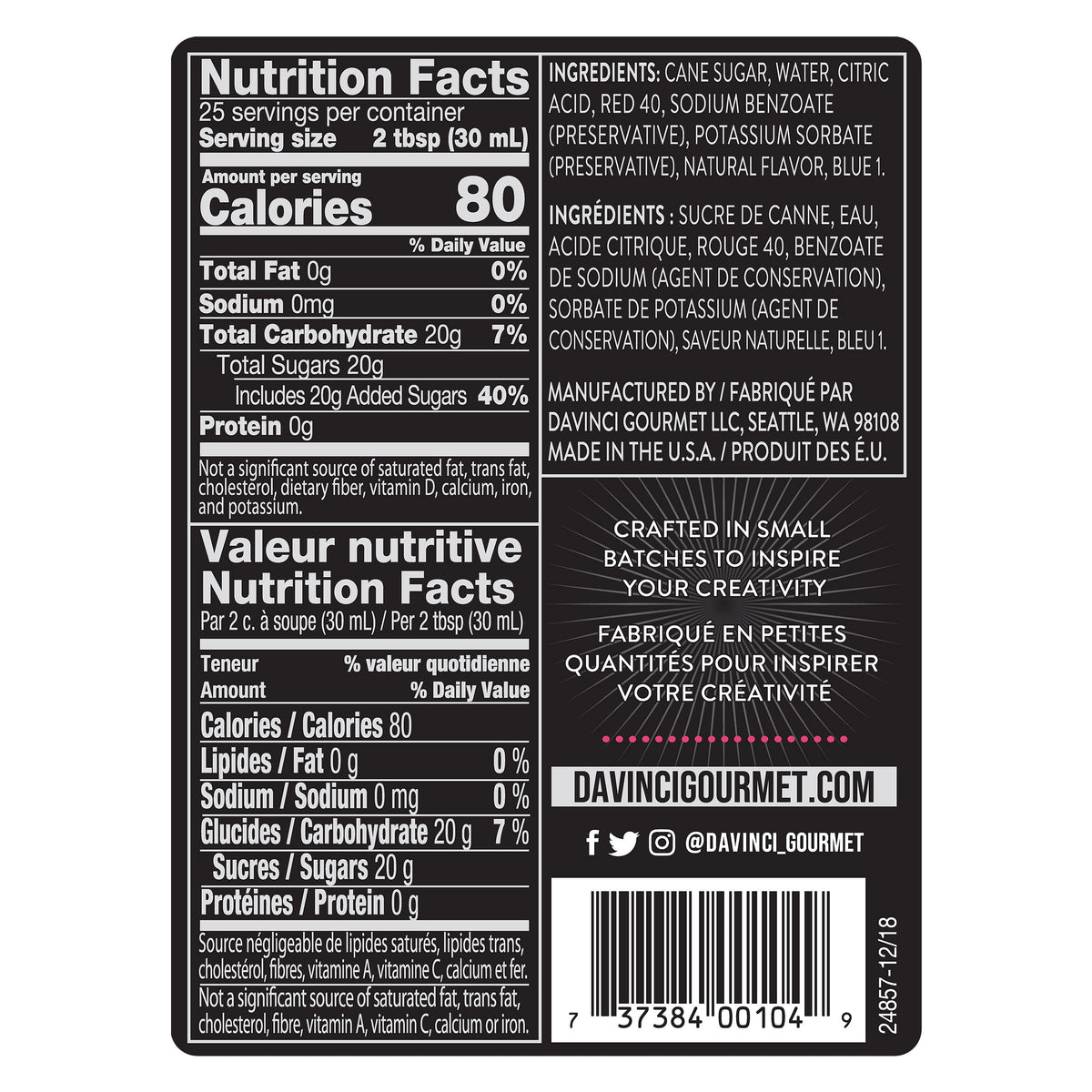 DaVinci Classic Syrup, Raspberry, 25.4 oz