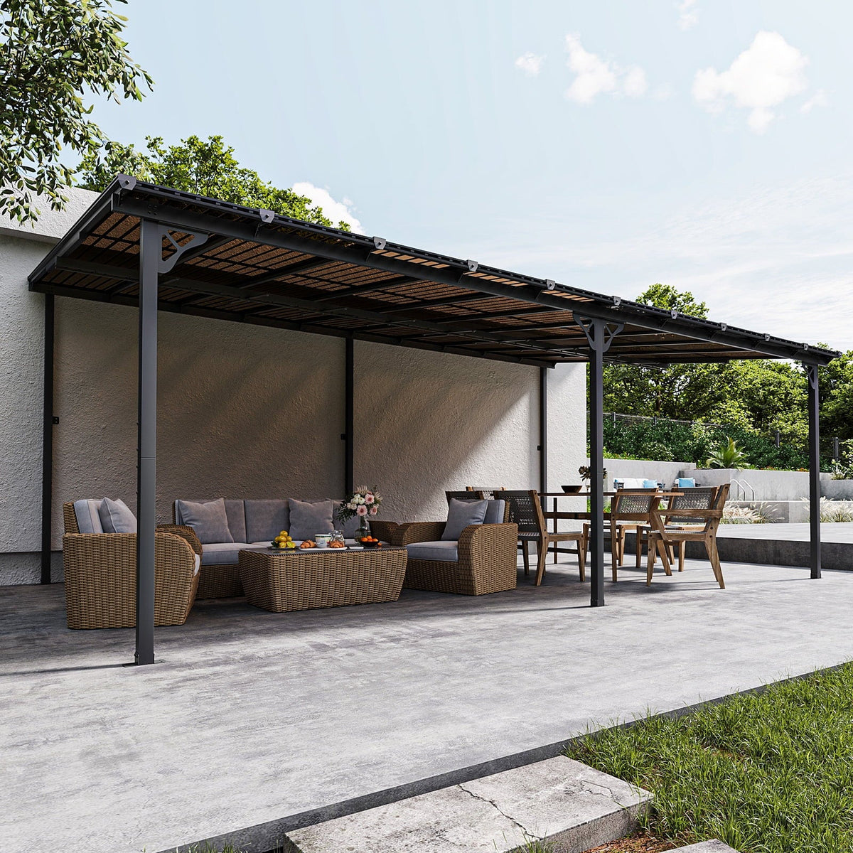 Aoxun 8' x 5' Gazebo for Patio, Gazebo Pergola with Sloped Roof, Grill Gazebo Large Wall-Mounted Heavy Duty Awnings, for Backyard, Deck, Patio