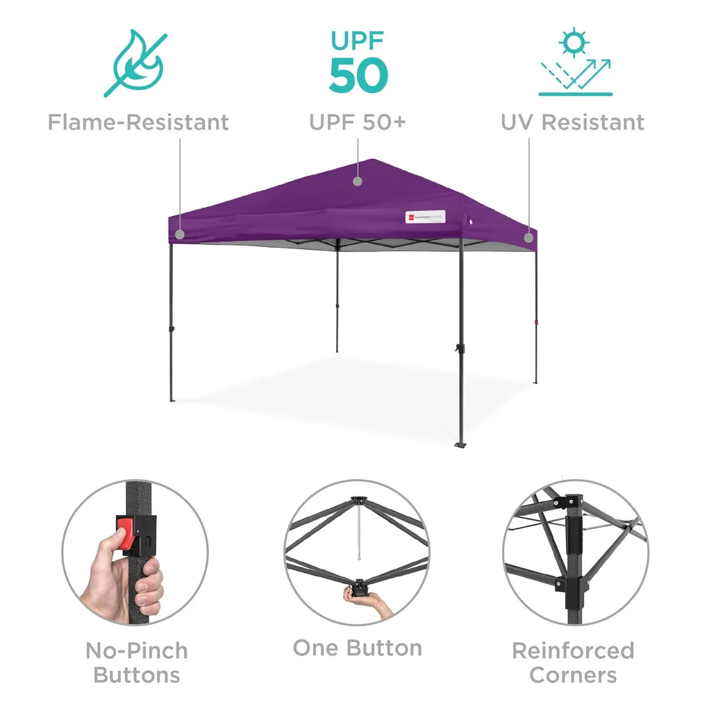 Best Choice Products 12x12ft Easy Setup Pop Up Canopy w/ 1-Button Setup, Wheeled Case, 4 Weight Bags - Navy Blue