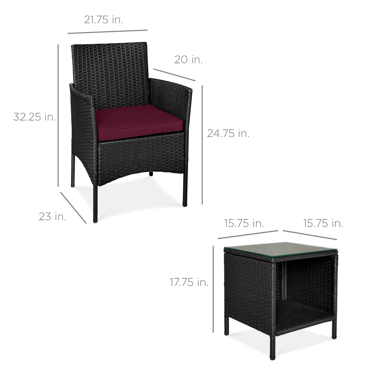 Best Choice Products 3-Piece Outdoor Wicker Conversation Patio Bistro Set, w/ 2 Chairs, Table - Gray/Navy